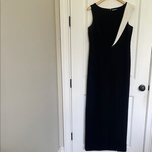Teri Jon Rickie Freeman Asymmetrical One Shoulder Formal Dress Black/White 10